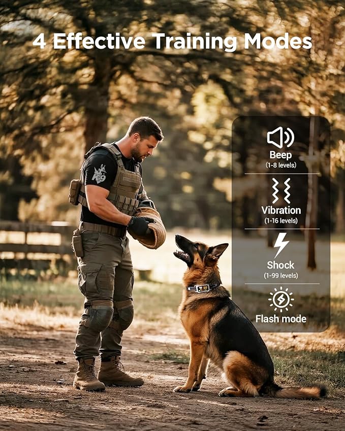 BLACKDOG Military Dog Shock Collar - 4200ft Dog Training Collar with Remote, 4 Training Modes, Flashlight & Strobe, 3-Month Battery, IP67 Waterproof Dog E Collar for All Breeds 5-150lbs (Beige)
