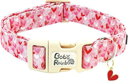 Valentine's Day Dog Collar-Love Heart Adjustable Pet Collars Soft Comfortable Cotton Holiday Puppy Collar Cute Necklace Gift for Medium Dogs