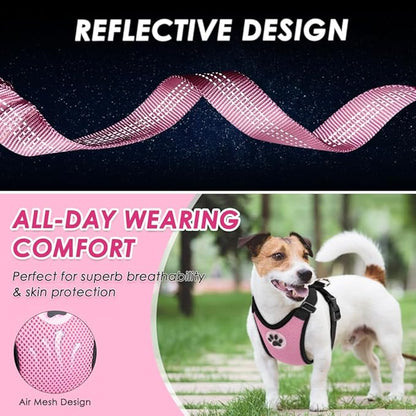 Lukovee Dog Seat Belt for Car, Adjustable Dog Car Harness for Large Medium Small Dogs, Soft Padded & Breathable Mesh Dog Seatbelt with Car Strap and Carabiner(Pink Double Clip,Large)