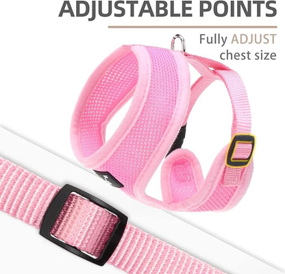 PUPTECK Soft Mesh Dog Harness and Leash Set Pet Puppy Cat Comfort Padded Vest No Pull Harnesses, Solid Pink, S