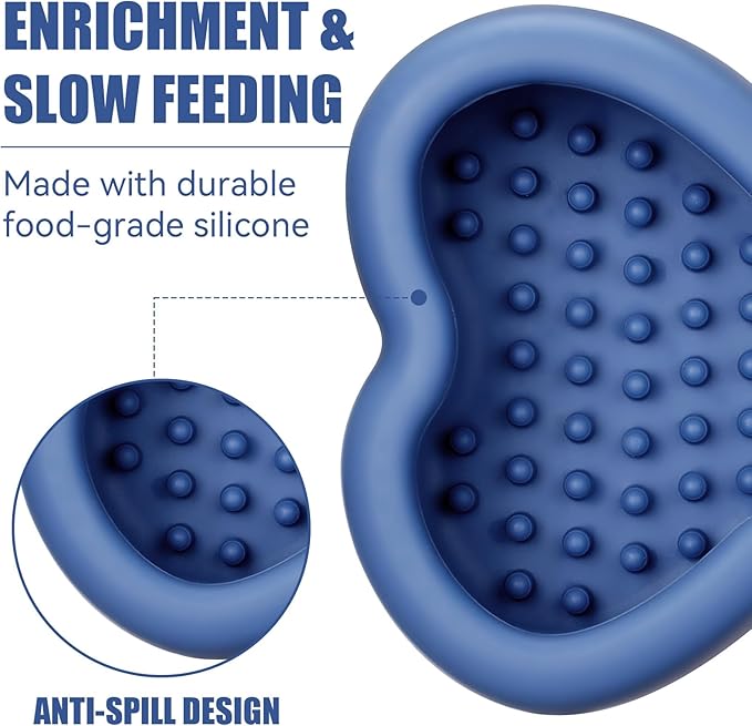 Lick Mat for Dogs, Animire Anti-Spilled Bow Tie Lick Bowls for Anxiety Relief, Silicone Slow Feeder Licking Pad with Suction Cups, Freezeable Dog Enrichment Toy for Boredom(Dark Blue,L)