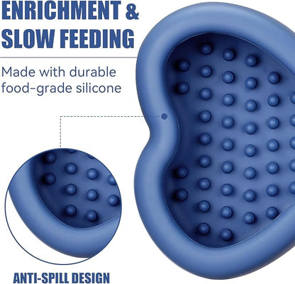 Lick Mat for Dogs, Animire Anti-Spilled Bow Tie Lick Bowls for Anxiety Relief, Silicone Slow Feeder Licking Pad with Suction Cups, Freezeable Dog Enrichment Toy for Boredom(Dark Blue,L)
