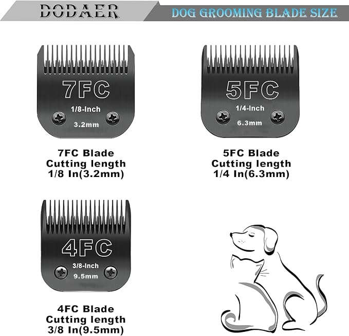 DODAER 7FC+5FC+4FC Black Detachable Pet Dog Grooming Clipper Stainless Steel Blades Set,Compatible with Andis,Oster A5,Wahl KM10 Series Clippers,3 Pack
