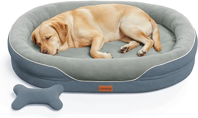 CWAWZ Jumbo Orthopedic Dog Bed, Big Dog Beds for Extra Large Sized Dogs with Full-Surround Bolsters, Dual-Sided Dog Cooling Bed with Memory Foam, Washable Pet Sofa Couch with Nonslip Bottom, Dark Grey