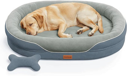 CWAWZ Jumbo Orthopedic Dog Bed, Big Dog Beds for Extra Large Sized Dogs with Full-Surround Bolsters, Dual-Sided Dog Cooling Bed with Memory Foam, Washable Pet Sofa Couch with Nonslip Bottom, Dark Grey