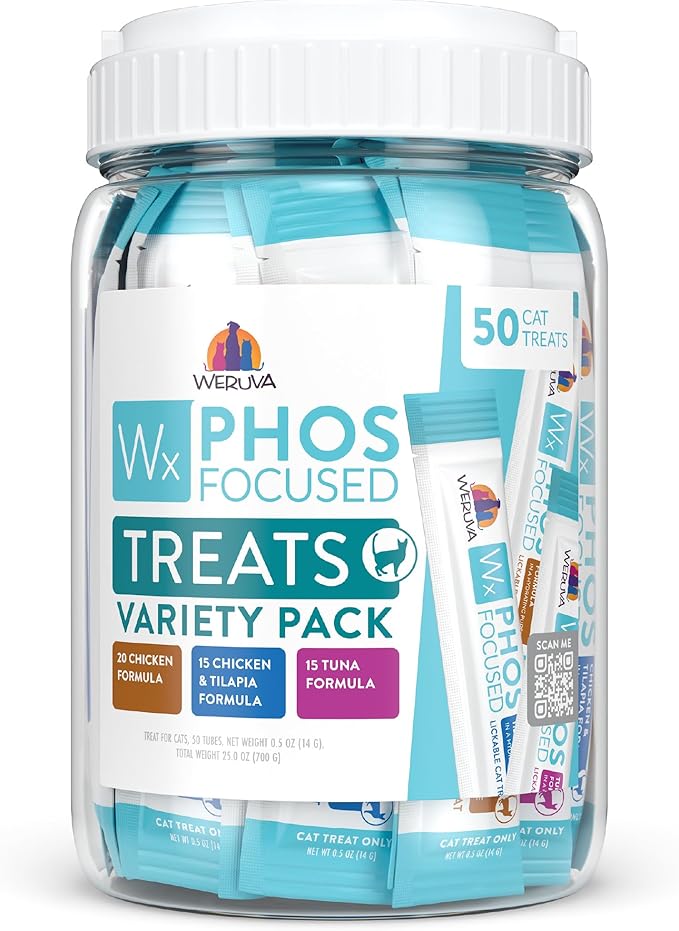 Weruva Wx Phos Focused, Lickable Cat Treat Variety Pack, 0.5oz Tube, Pack of 50