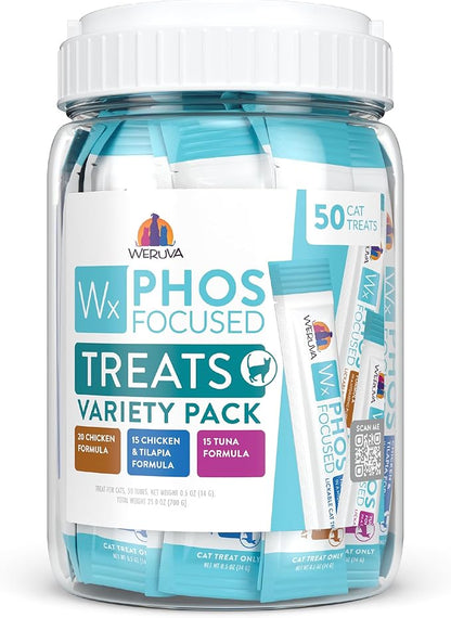 Weruva Wx Phos Focused, Lickable Cat Treat Variety Pack, 0.5oz Tube, Pack of 50