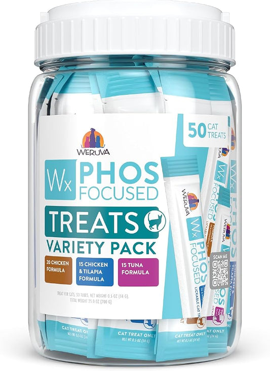 Weruva Wx Phos Focused, Lickable Cat Treat Variety Pack, 0.5oz Tube, Pack of 50
