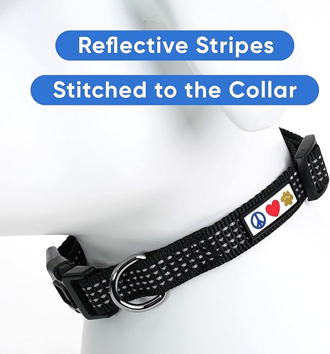 Pawtitas Reflective Black Puppy or Dog Collar, Medium