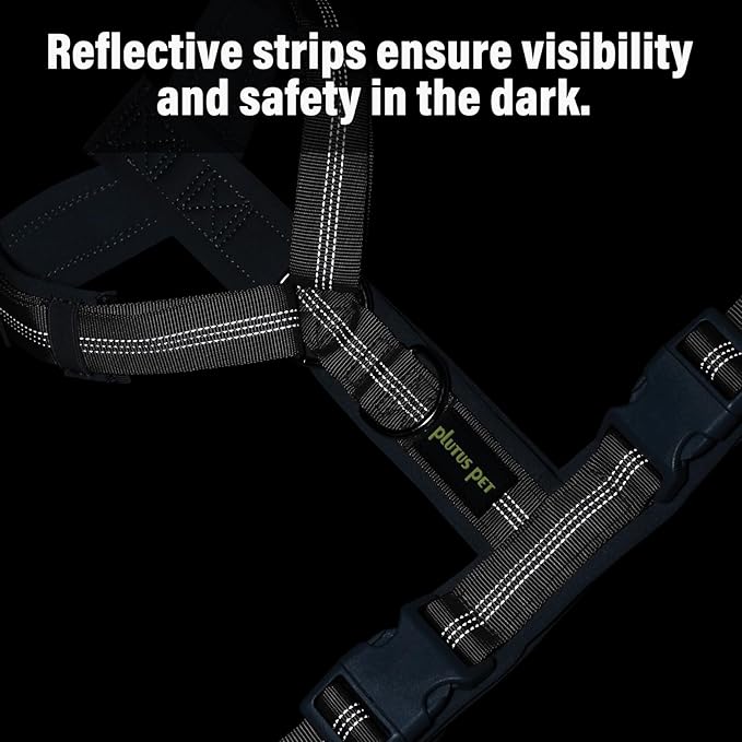 Plutus Pet No Pull Dog Harness, Adjustable Nylon Harness with Soft Padding, Reflective and Heavy Duty Dog Harness for Small, Medium, Large Dogs(Gray, S)