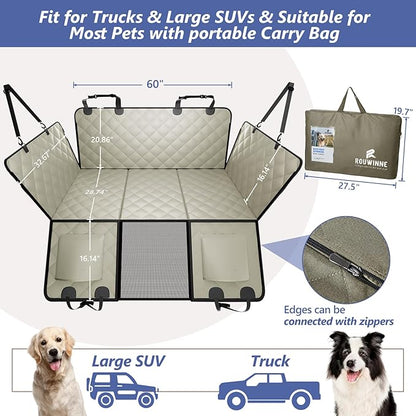 ROUWINNE Back Seat Extender for Dogs Truck-Large Space, Pet Seat Cover Back Seat Hard Bottom Holds 400lbs, Waterproof Dog Hammock for Crew Cab Trucks F150, RAM1500, Sierra, Tundra, Silverado
