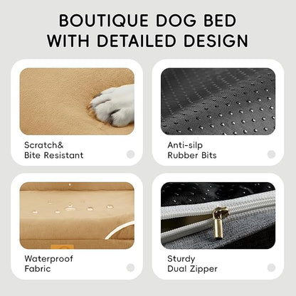 Homemate Dog Bed Large Sized Dog: 42x30 inch Orthopedic Large Dogs Bed XL Outdoor Pet Cat Bed Sofa Supplies with Toy Dogs Crate Pad Couch with Removable Washable Cover & Non-Slip Botton Brown