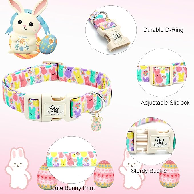 Elegant little tail Easter Dog Collar,Bunny Pattern Pet Collar Pink Durable Holiday Female or Male Adjustable Cotton Pet Collar with Quick Release Buckle for Medium Dogs