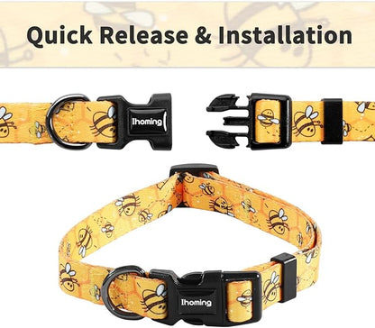 Ihoming Dog Collar and Leash Set for Daily Outdoor Walking Running Training, Bee Design for Large Boys Girls Dogs Cats Pets, L-Up to 80LBS