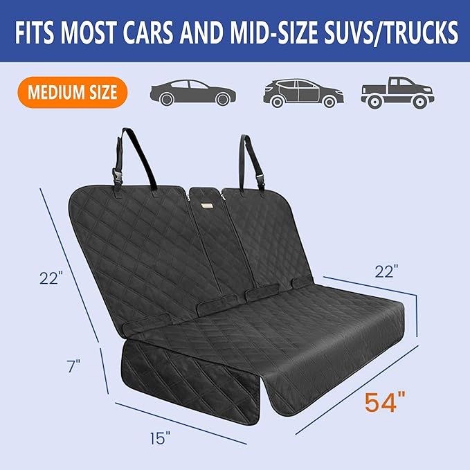 ALLANSING Back Seat Cover - 900D Oxford Waterproof Car Seat Protector, Fits Cars/SUVs/Trucks, Split Bench, Non-Slip, Dog/Kid Proof, Easy Clean(Black)