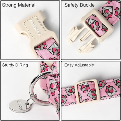 DOGWONG Valentine's Love Letter Dog Collar - Adjustable Durable Pink Heart Cute Collar for Small Medium Dogs