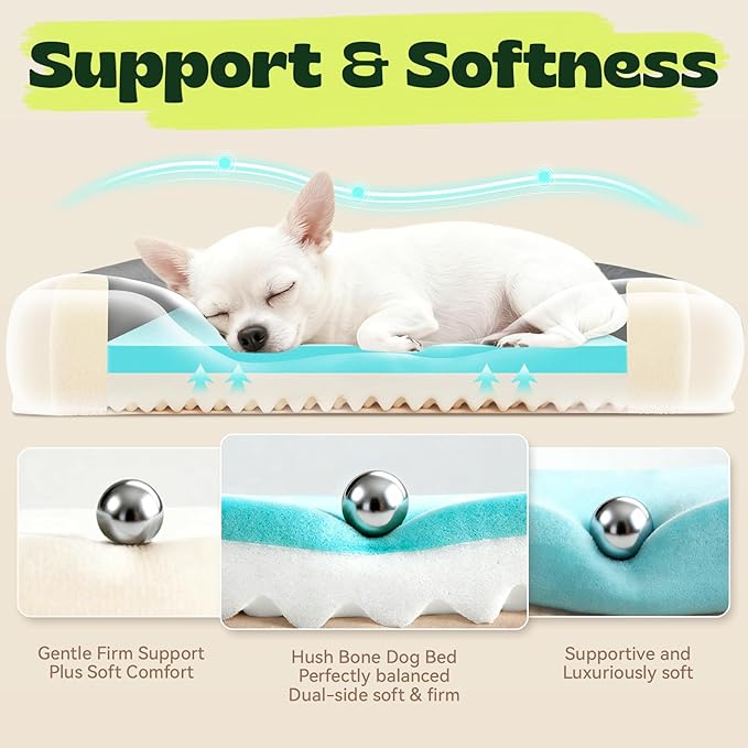 hush bone 24 Inch Orthopedic Dog Couch Bed for Small Dogs/Cats,Cooling Gel Memory Foam + Egg Crate Foam,Waterproof Removable Washable Cover,4-Sided Bolster,Non-Slip Bottom,Dark Grey