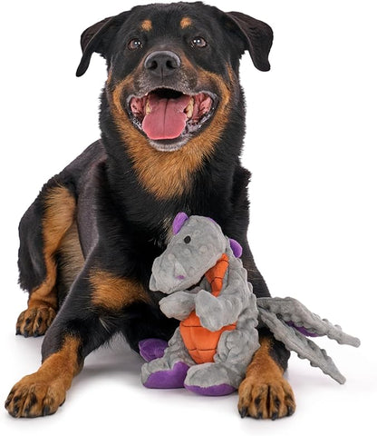 goDog Dragons Squeaky Plush Dog Toy with Chew Guard Technology, Durable Fabric & Squeaker for Active Play, Gray, Large