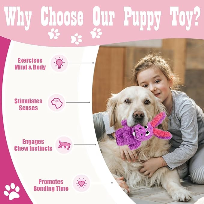 SLIWOWO Donkey Squeaky Dog Toys to Keep Them Busy, Stuffed Plush Girl Dog Toy Birthday Gift Crinkle Pet Puppy Tug Toy for Small Medium Large Dogs (Purple)