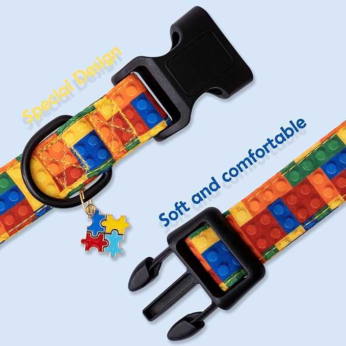 Faygarsle Dog Collar for Small Medium Large Dogs Colorful Puppy Collars for Female Dogs Toy Building Blocks Patterned Pet Collars for Summer Spring Wedding Puppy Girl Dog Collar L