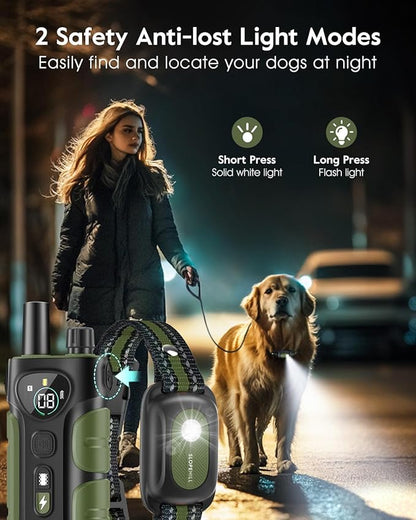 SLOPEHILL Dog Shock Collar,4200FT Dog Training Collar with Remote,IPX8 Waterproof E-Collar with Beep,Vibration,Shock,Flash Light,No Shock Mode,Electric Shock Collar for Small Medium Large Dogs,Green