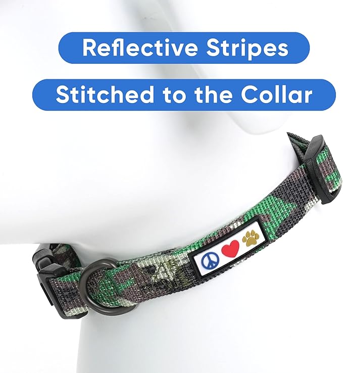 Pawtitas Reflective Camouflage Green Puppy or Dog Collar, Medium