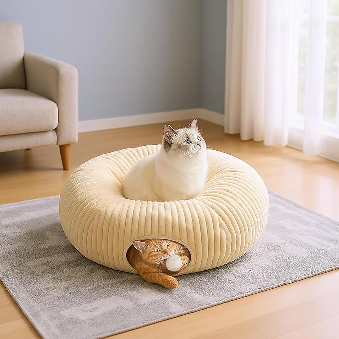 MOYMO Cat Tunnel Bed with 40 Cat Toys, Collapsible Play Tunnel for Indoor Cats, Cat Tube for Kitten Puppy