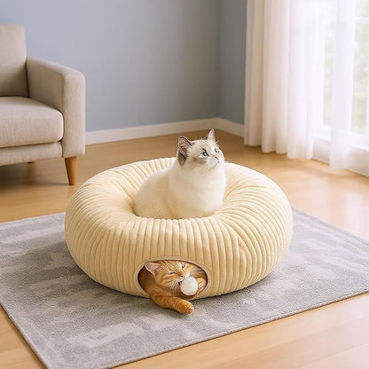 MOYMO Cat Tunnel Bed with 40 Cat Toys, Collapsible Play Tunnel for Indoor Cats, Cat Tube for Kitten Puppy