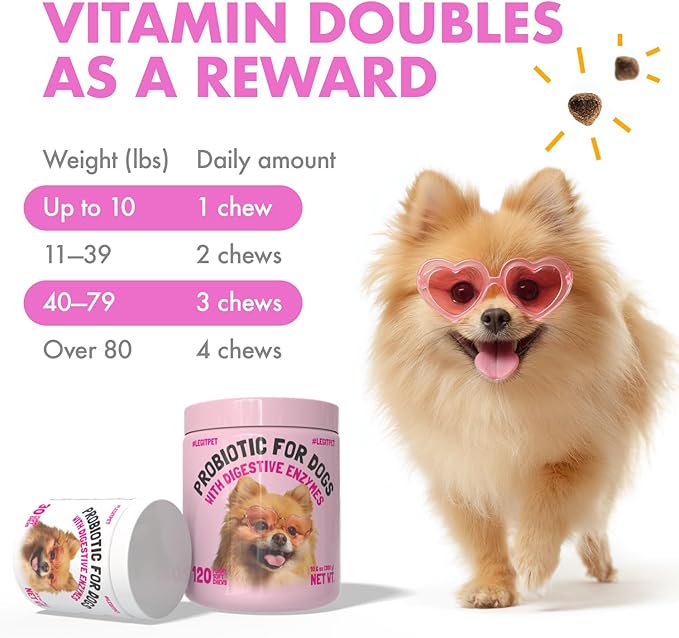 Probiotics for Dogs Natural Digestive Enzymes Prebiotics for Allergy Itch Relief Gut Flora Coprophagia Bowel Support Treatment Anti Diarrhea for Dogs Pet Health Immune System Support 30 Soft Chews