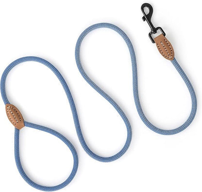 Mile High Life Small Dog Leash, Thin Rope Leash with Genuine Leather Connection and Heavy Duty Metal Clasp, Great for Small Medium Dogs(Blue White,60 Inch-1/3)