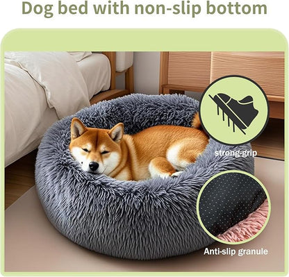 Comfort Donut Dog Bed for Small Dogs, Cat Bed & Pet Bed for Indoor Use, Medium Size with Soft Plush, Round Dog Beds for Large Dogs and Cats (Gray, 20''Lx20''Wx8''Th)