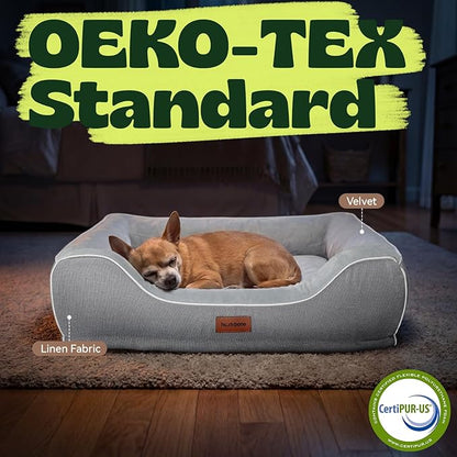 hush bone 24 Inch Orthopedic Dog Couch Bed for Small Dogs/Cats,Cooling Gel Memory Foam + Egg Crate Foam,Waterproof Removable Washable Cover,4-Sided Bolster,Non-Slip Bottom,Grey