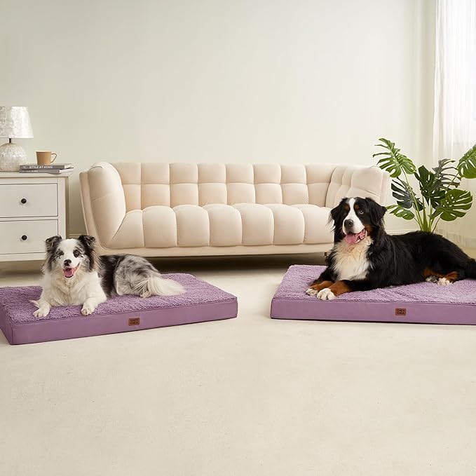 EHEYCIGA Orthopedic Dog Beds for Large Dogs with Removable Washable Cover, Fog Purple, 36x27