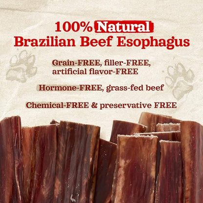 Natural Farm Beef Jerky Gullet Sticks Flat - 5-Inch (20-Pack), Grass-fed Beef, Glucosamine & Chondroitin, Rich Flavor, Highly Digestible, Chewy Yet Tender