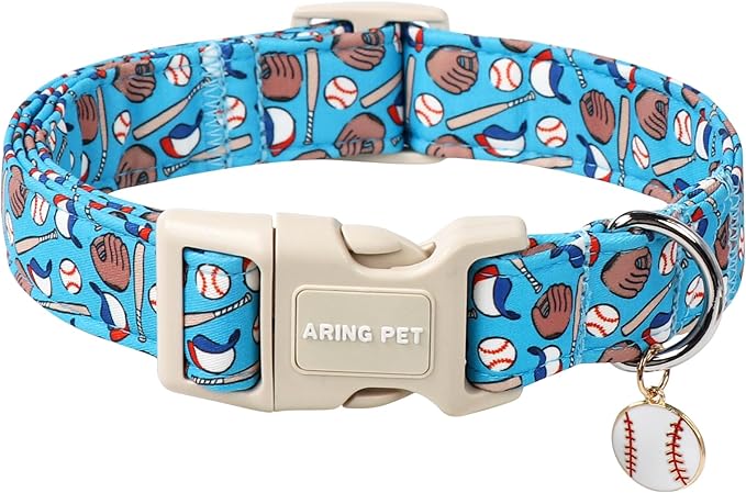 ARING PET Baseball Dog Collar, Cute Summer Blue Pet Collars with Quick Release Buckle for Puppy Small Medium Large Boy Girl Dogs-S