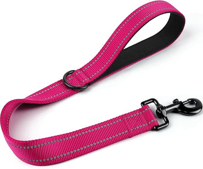 Joytale Strong Short Dog Leash 2FT, 1.2 Inch Wide, Heavy Duty, Padded Handle for Traffic Control, Reflective Leash for Medium and Large Dogs Walking Training, Hot Pink