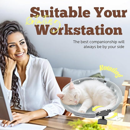 SAMAH Rotatable Cat Desk Bed, Suspended Luminous Cat Desk Hammock, Removable Faux Fur Fabric Supports Up to 30lbs, Suitable for Office Desk, Game Table, Gifts for Cats Pets