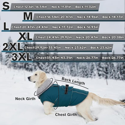 Lelepet Warm Dog Coats for Large Dogs Waterproof Dog Winter Jacket Reflective Pet Fleece Vest Windproof Cold Weather Coats with Adjustable Buckle & Leash Hole, Dark Green, L