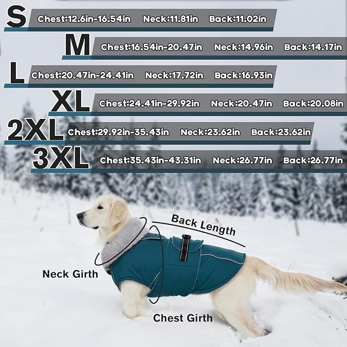 Lelepet Warm Dog Coats for Medium Dogs Waterproof Dog Winter Jacket Reflective Pet Fleece Vest Windproof Cold Weather Coats with Adjustable Buckle & Leash Hole, Dark Green, M