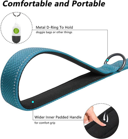 PetiFine 6FT Heavy Duty Dog Leash with Soft Padded Double Handle, Durable Strong Clasp Dog Leashes, Reflective Nylon Walking Lead for Large,Medium,Small Breed Dogs, Blue