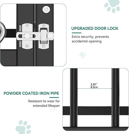 YITAHOME Outdoor Dog Enclosure with Rotating Feeder Bowls, 4'L x 4'W x 5'H Outside Dog Kennel with Roof, Heavy Duty Dog Cage for Small Medium Dogs