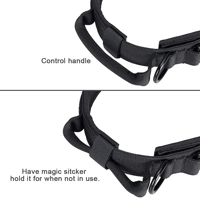 EXCELLENT ELITE SPANKER Tactical Dog Collar Nylon Adjustable Training Collar Military Dog Collar Heavy Duty Metal Buckle with Control Handle for Medium and Large Dogs with Patchese(Black-M)