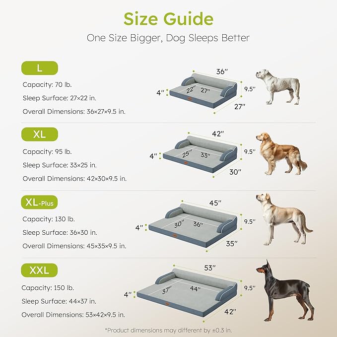 CWAWZ XXL Orthopedic Dog Bed, Big Dog Bed for Large Dogs, Dual-Sided Pet Cooling Beds with Memory Foam Washable Cover Nonslip Bottom, Waterproof Pet Couch with Bolsters, Dark Grey
