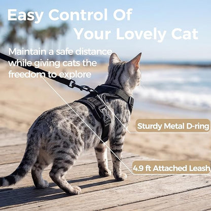 pangdi Cat Harness and Leash Set Escape Proof Tactical Extra Large Kitten Harness Emotional Support Cat Vest, Black, XL