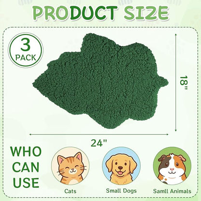 BrightRow 3 Pack Self Warming Pet Bed Leaf Shape Self Heating Cat Dog Mat Washable Thermal Sleeping Pad for Indoor Outdoor Hedgehog, Bunny, Sugar Glider, Rat, Chinchilla(Dark Green,Medium-18 x24)