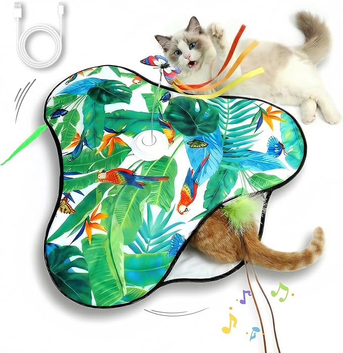 SDWUBQ Interactive Cat Toys Rechargeable,Moving Concealed Feathers,Real Mouse Squeaky,Touch Activated Cat Kitten Toy Exercise Toys for Indoor Bored Adult Cats (Green)
