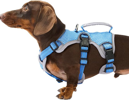 Huntboo Escape Proof Dog Harness, Escape Artist Harness, Reflective Dog Harness with Handle, Durable,Adjustable Vest for Small Medium Large Dogs Walking, Training, and Running Gear(Sea Blue,S)