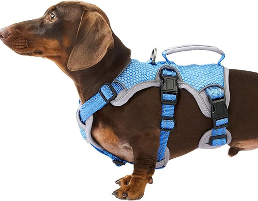Huntboo Escape Proof Dog Harness, Escape Artist Harness, Reflective Dog Harness with Handle, Durable,Adjustable Vest for Small Medium Large Dogs Walking, Training, and Running Gear(Sea Blue,S)