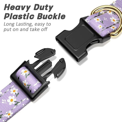 Reflective Dog Collar for Small Dogs, Cute Flower Theme Adjustable Heavy-Duty Nylon Puppy Collar for Boy and Girl Female, Soft Pet Accessories with Quick Release Buckle, Purple White