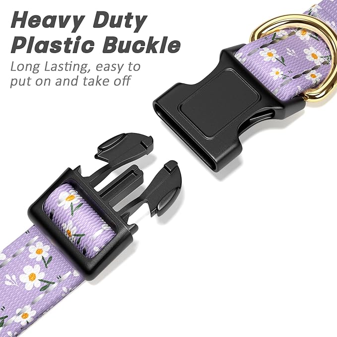 Reflective Dog Collar for Extra Small Dogs, Cute Flower Theme Adjustable Heavy-Duty Nylon Puppy Collar for Boy and Girl Female, Soft Pet Accessories with Quick Release Buckle, Purple White